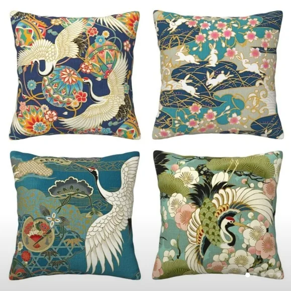 (4) Linen Japanese Inspired Throw Pillow Covers. NWT - Picture 5 of 16